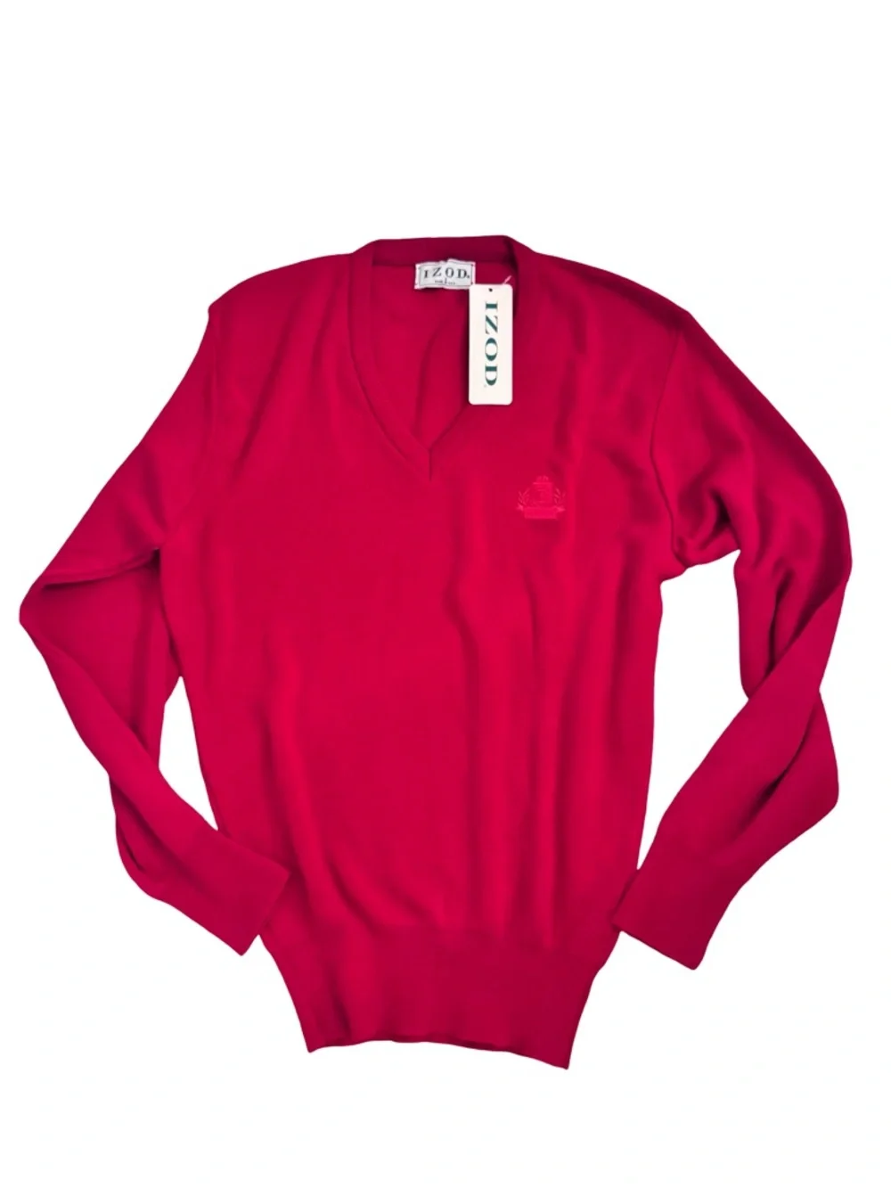 New Izod Vintage Mens Red V-Neck Knit Acrylic Pullover Sweater Golf USA